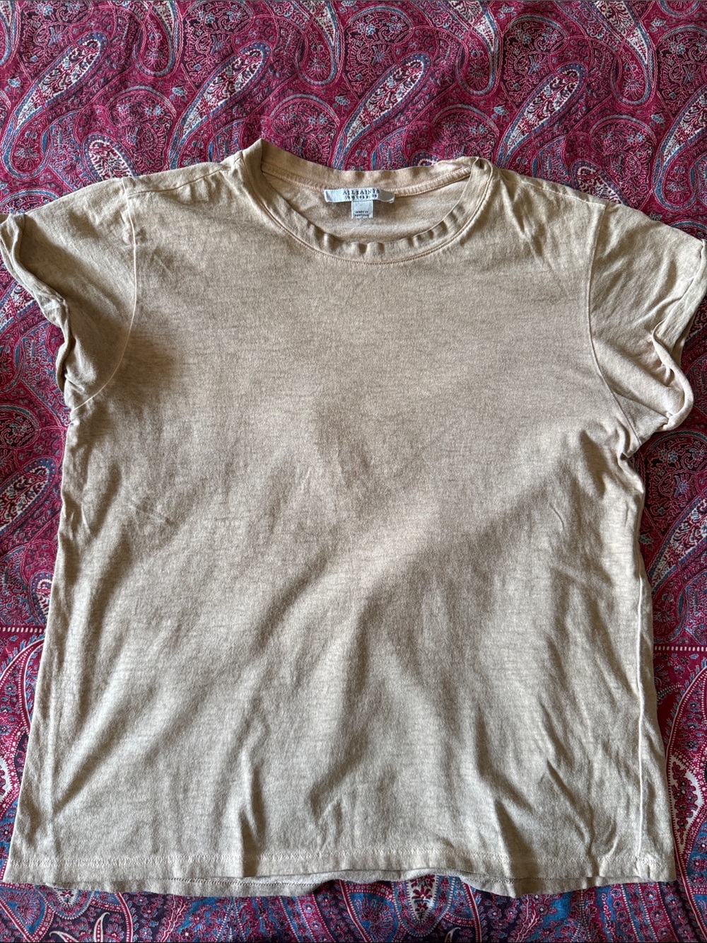 AllSaints Short Sleeve Crewneck Tee in Light Beige